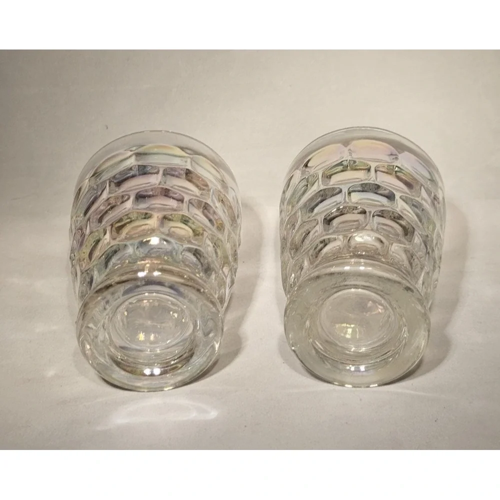 Vintage Federal Glass Iridescent Thumbprint Yorktown Tumblers 6oz Set of 2